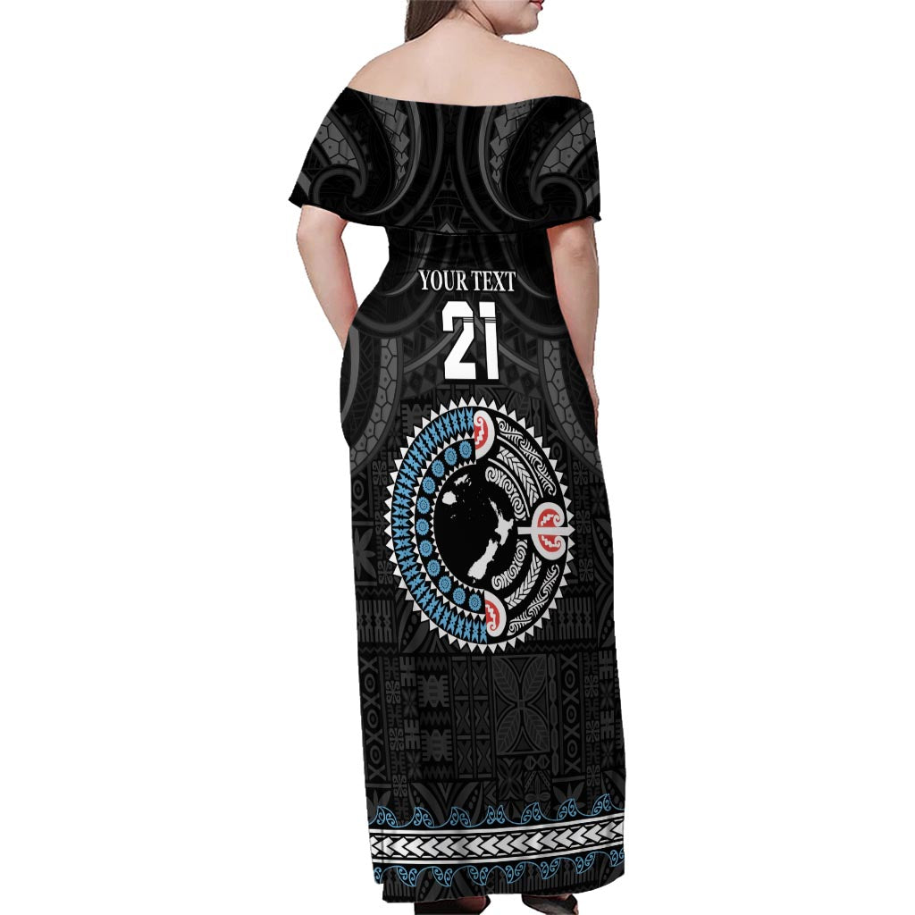 Custom Fiji and New Zealand Family Matching Off Shoulder Maxi Dress and Hawaiian Shirt Maori Fern Mix Tapa Tribal Unique LT9 - Polynesian Pride