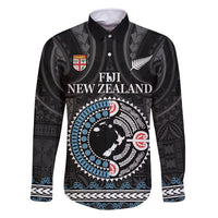 Custom Fiji and New Zealand Family Matching Summer Maxi Dress and Hawaiian Shirt Maori Fern Mix Tapa Tribal Unique LT9 Dad's Shirt - Long Sleeve Black - Polynesian Pride
