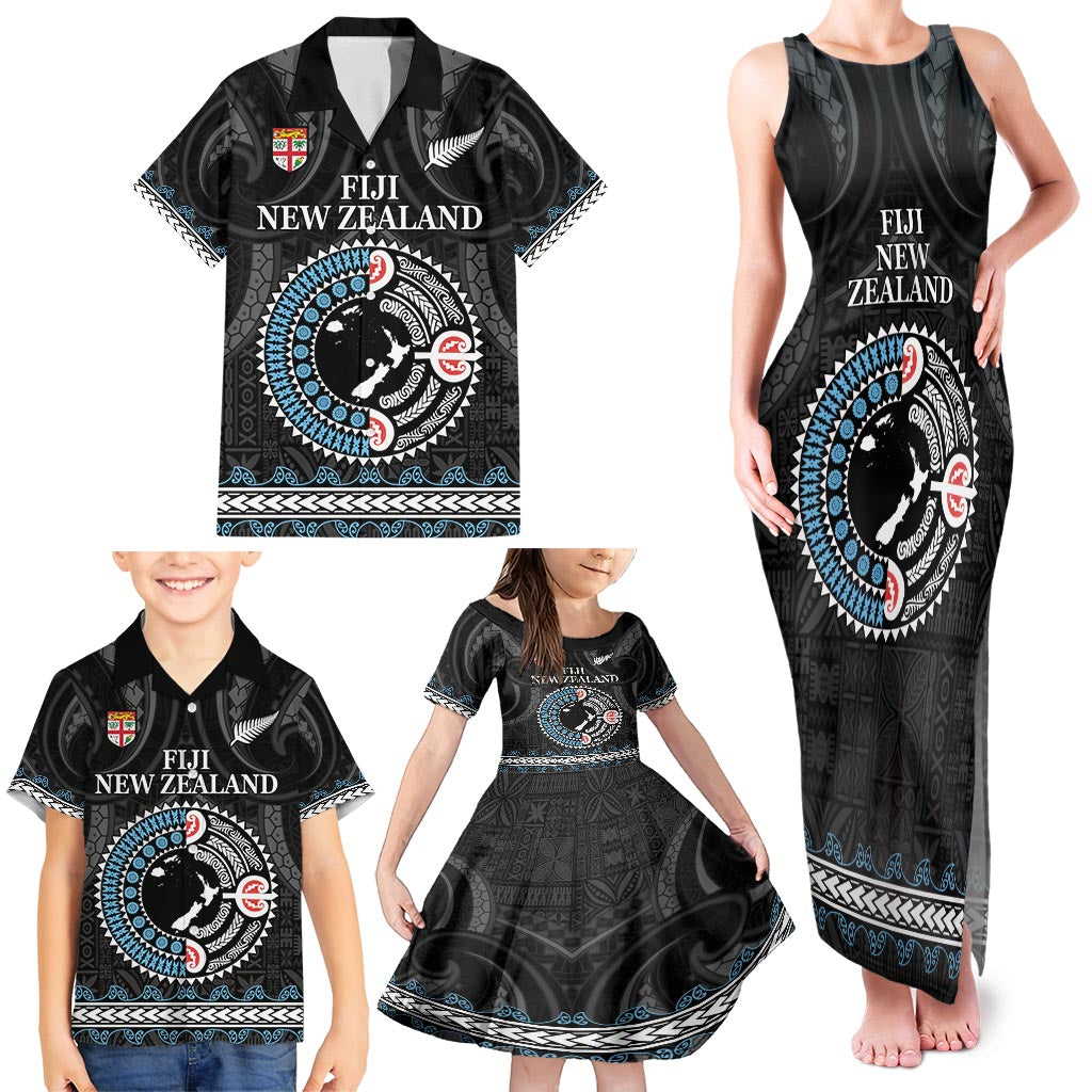 Custom Fiji and New Zealand Family Matching Tank Maxi Dress and Hawaiian Shirt Maori Fern Mix Tapa Tribal Unique LT9 - Polynesian Pride