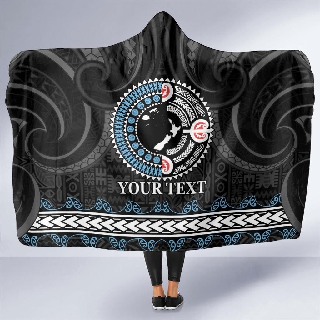 Custom Fiji and New Zealand Hooded Blanket Maori Fern Mix Tapa Tribal Unique LT9 One Size Black - Polynesian Pride