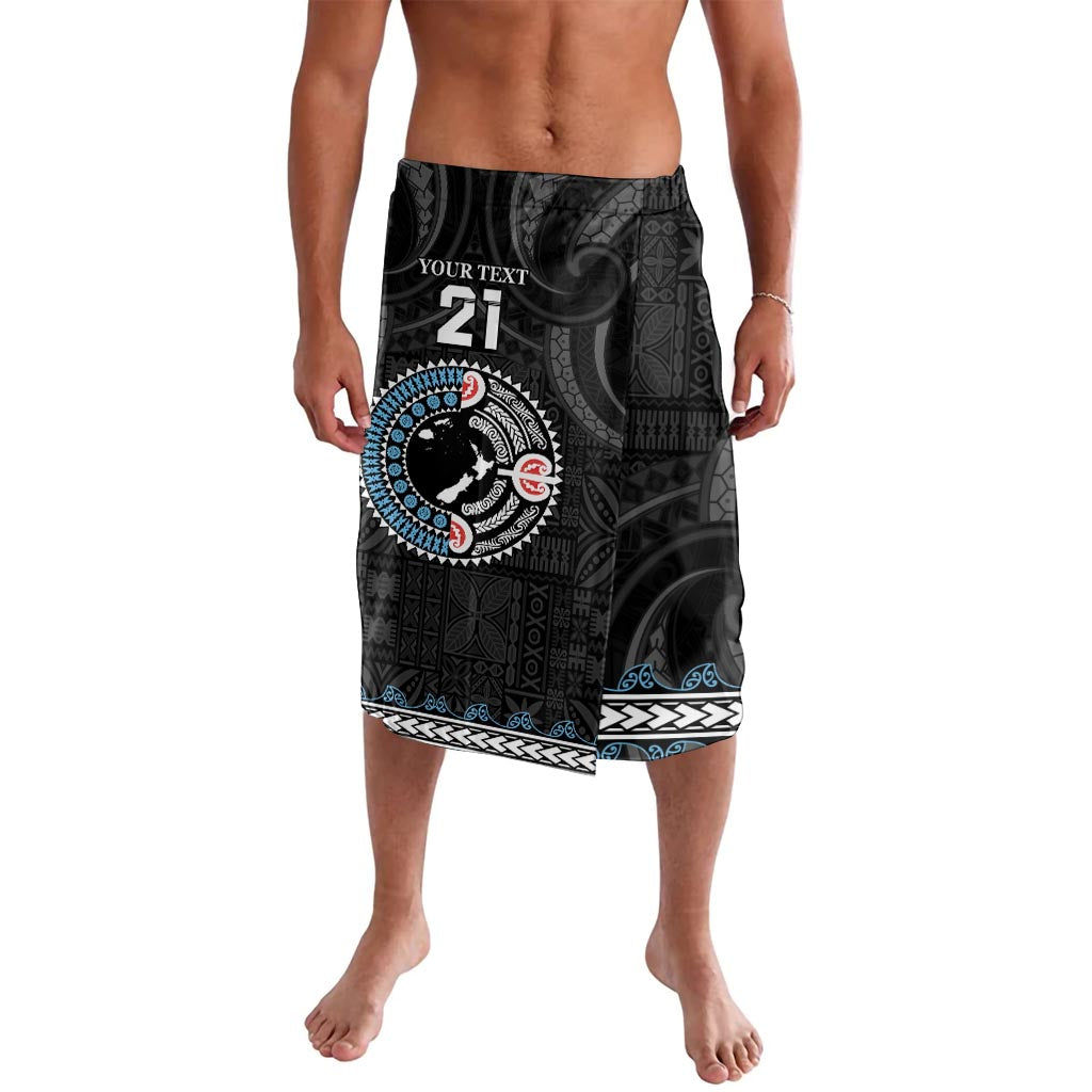 Custom Fiji and New Zealand Lavalava Maori Fern Mix Tapa Tribal Unique LT9 Black - Polynesian Pride
