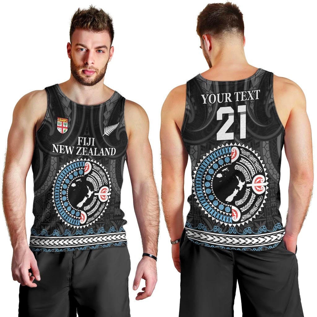 Custom Fiji and New Zealand Men Tank Top Maori Fern Mix Tapa Tribal Unique LT9 - Polynesian Pride