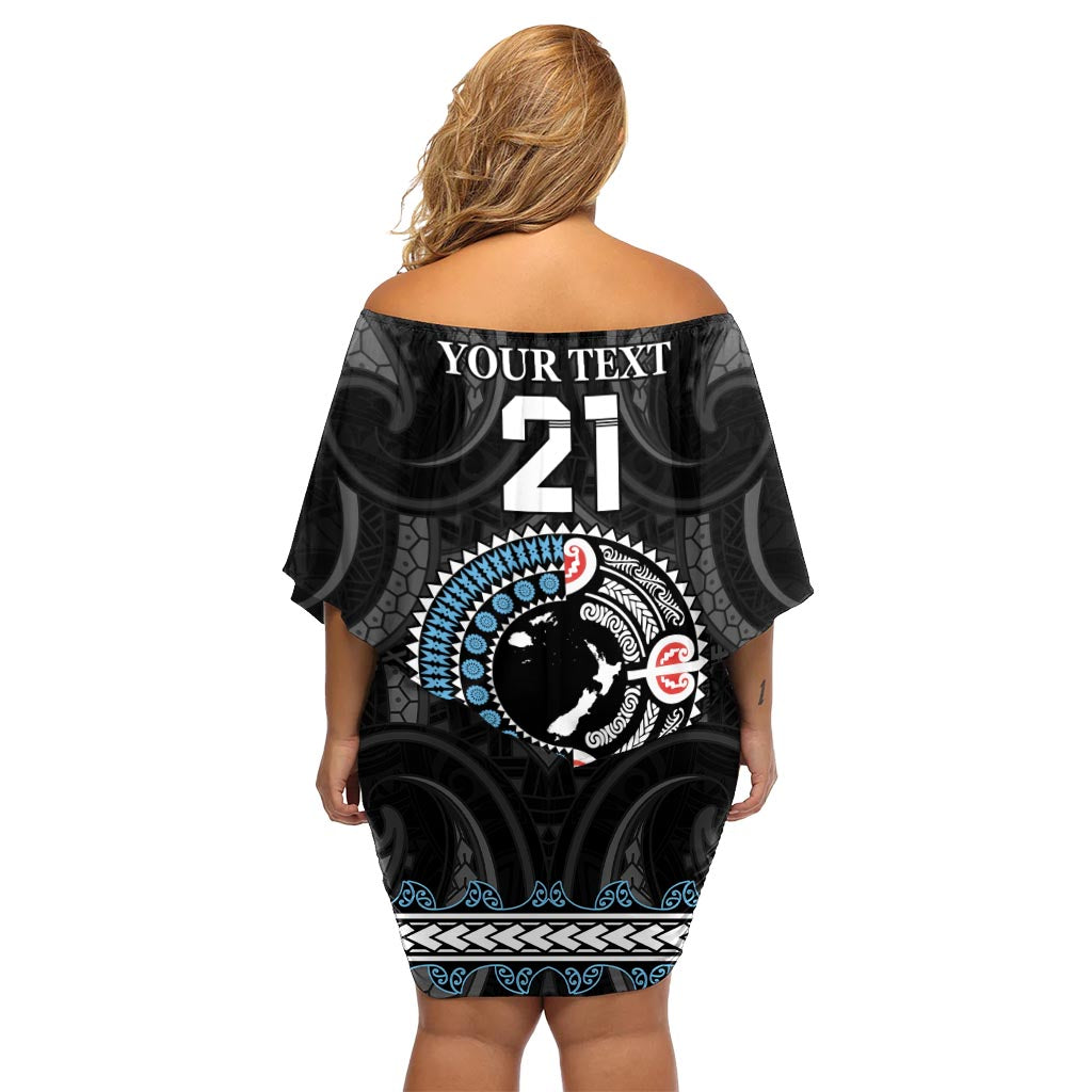 Custom Fiji and New Zealand Off Shoulder Short Dress Maori Fern Mix Tapa Tribal Unique LT9 - Polynesian Pride