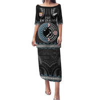Custom Fiji and New Zealand Puletasi Maori Fern Mix Tapa Tribal Unique LT9 Long Dress Black - Polynesian Pride