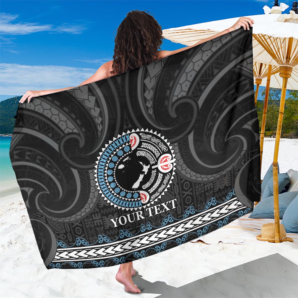 Custom Fiji and New Zealand Sarong Maori Fern Mix Tapa Tribal Unique LT9 One Size 44 x 66 inches Black - Polynesian Pride