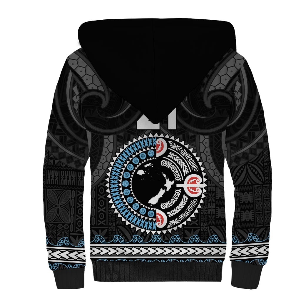 Custom Fiji and New Zealand Sherpa Hoodie Maori Fern Mix Tapa Tribal Unique LT9 - Polynesian Pride