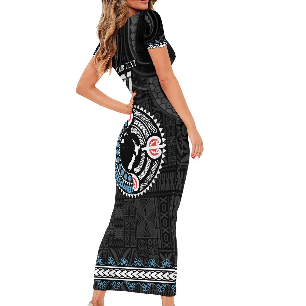 Custom Fiji and New Zealand Short Sleeve Bodycon Dress Maori Fern Mix Tapa Tribal Unique LT9 - Polynesian Pride
