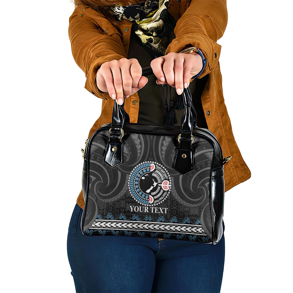Custom Fiji and New Zealand Shoulder Handbag Maori Fern Mix Tapa Tribal Unique LT9 One Size Black - Polynesian Pride