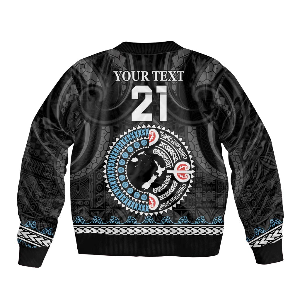 Custom Fiji and New Zealand Sleeve Zip Bomber Jacket Maori Fern Mix Tapa Tribal Unique LT9 - Polynesian Pride