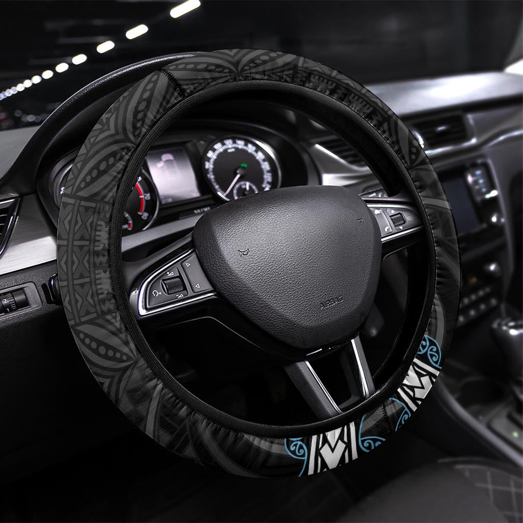 Fiji and New Zealand Steering Wheel Cover Maori Fern Mix Tapa Tribal Unique LT9 Universal Fit Black - Polynesian Pride