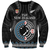 Custom Fiji and New Zealand Sweatshirt Maori Fern Mix Tapa Tribal Unique LT9 Unisex Black - Polynesian Pride