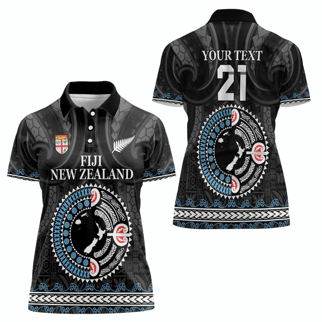 Custom Fiji and New Zealand Women Polo Shirt Maori Fern Mix Tapa Tribal Unique LT9 - Polynesian Pride