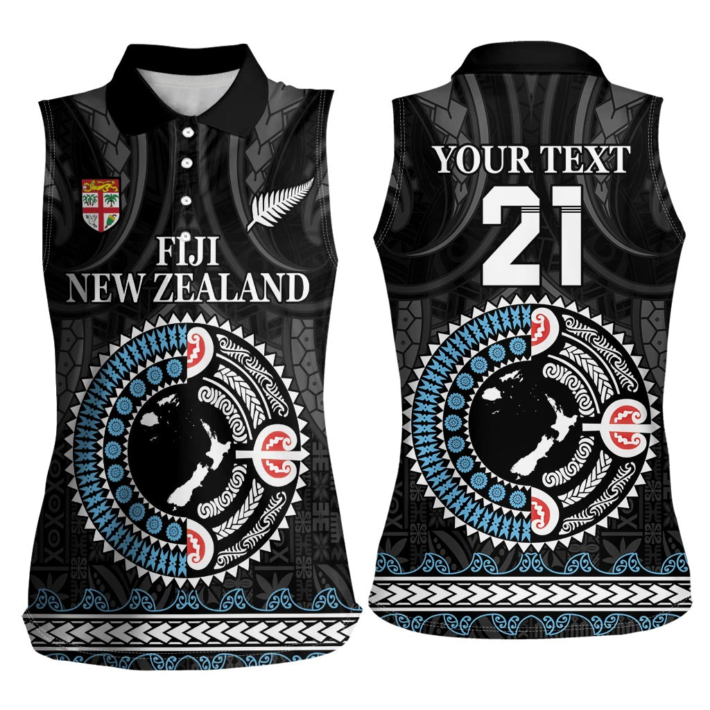Custom Fiji and New Zealand Women Sleeveless Polo Shirt Maori Fern Mix Tapa Tribal Unique LT9 - Polynesian Pride