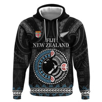 Custom Fiji and New Zealand Zip Hoodie Maori Fern Mix Tapa Tribal Unique LT9 Pullover Hoodie Black - Polynesian Pride