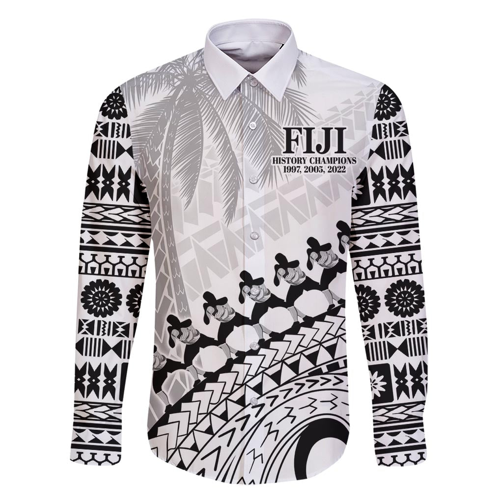 Custom Fiji Rugby Cibi Dance Family Matching Long Sleeve Bodycon Dress and Hawaiian Shirt Create History World Cup Sevens LT9 Dad's Shirt - Long Sleeve White - Polynesian Pride