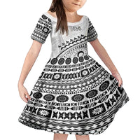 Custom Fiji Rugby Cibi Dance Family Matching Off The Shoulder Long Sleeve Dress and Hawaiian Shirt Create History World Cup Sevens LT9 Daughter's Dress White - Polynesian Pride