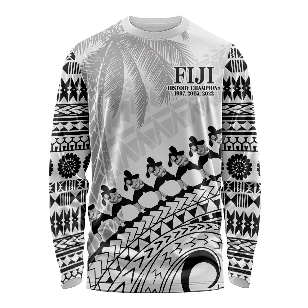 Custom Fiji Rugby Cibi Dance Long Sleeve Shirt Create History World Cup Sevens LT9 Unisex White - Polynesian Pride