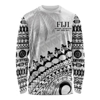 Custom Fiji Rugby Cibi Dance Long Sleeve Shirt Create History World Cup Sevens LT9 Unisex White - Polynesian Pride