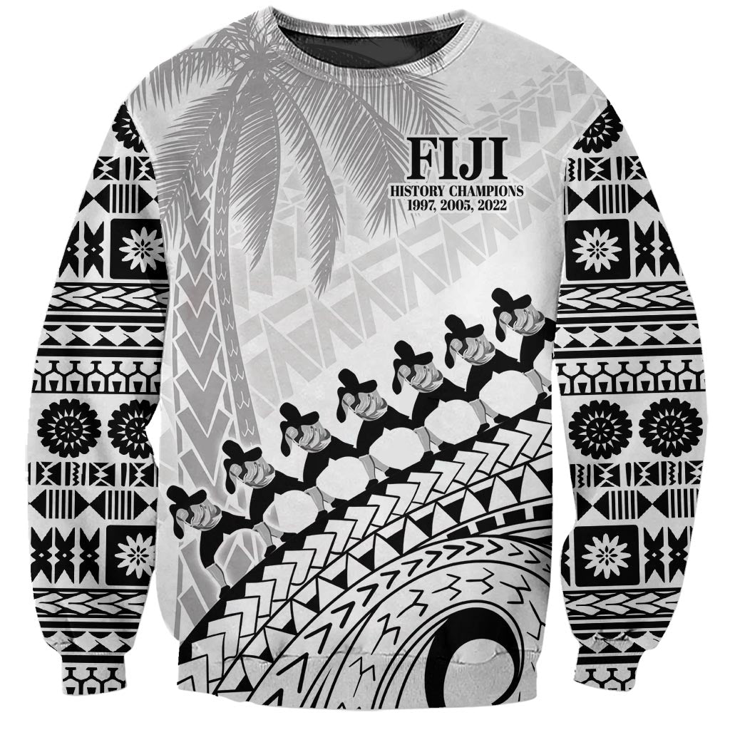 Custom Fiji Rugby Cibi Dance Sweatshirt Create History World Cup Sevens LT9 Unisex White - Polynesian Pride
