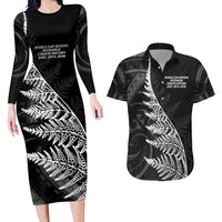 New Zealand Black Fern 7s Couples Matching Long Sleeve Bodycon Dress and Hawaiian Shirt History World Cup Sevens LT9 Black - Polynesian Pride