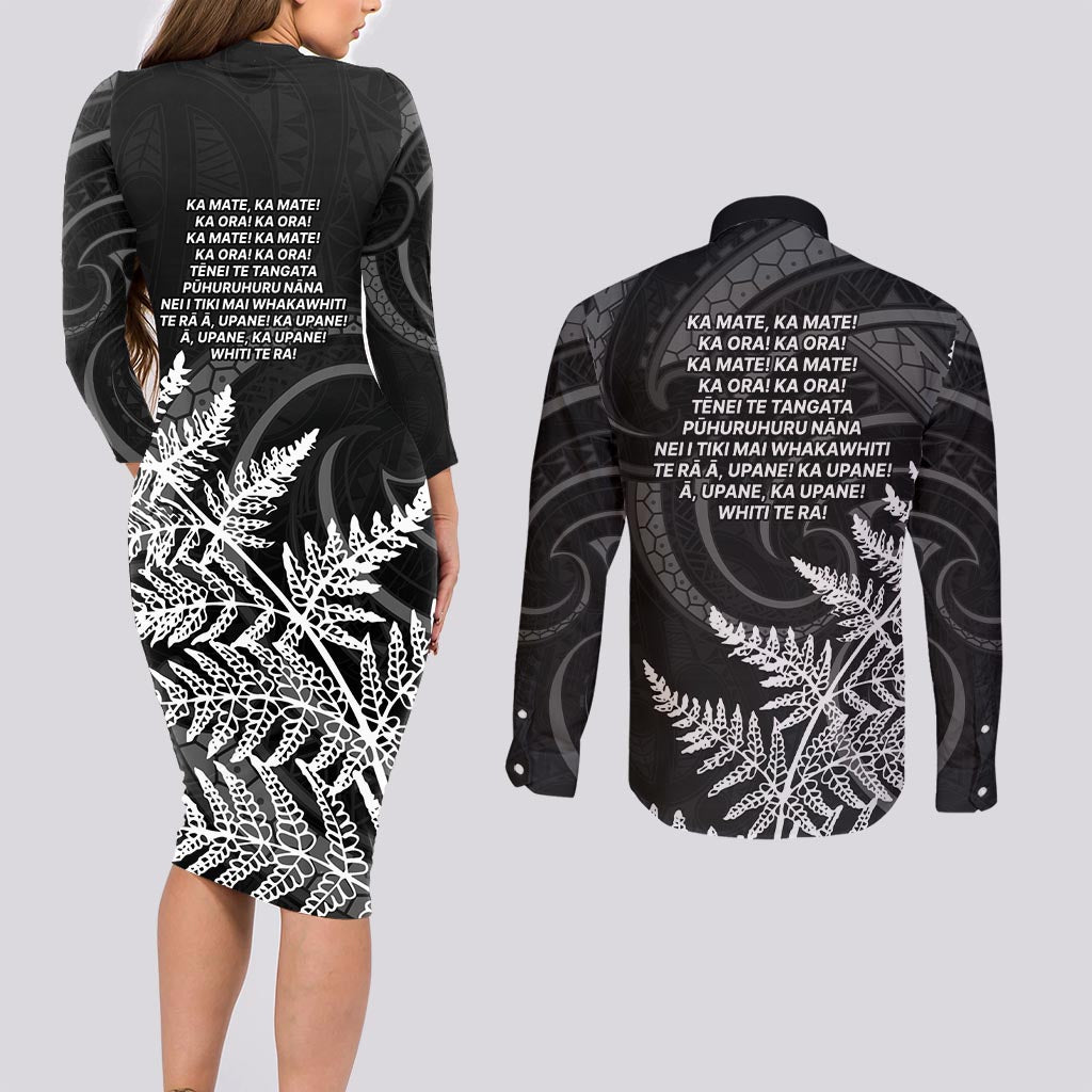 New Zealand Black Fern 7s Couples Matching Long Sleeve Bodycon Dress and Long Sleeve Button Shirt History World Cup Sevens LT9 - Polynesian Pride