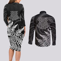 New Zealand Black Fern 7s Couples Matching Long Sleeve Bodycon Dress and Long Sleeve Button Shirt History World Cup Sevens LT9 - Polynesian Pride