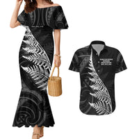 New Zealand Black Fern 7s Couples Matching Mermaid Dress and Hawaiian Shirt History World Cup Sevens LT9 Black - Polynesian Pride
