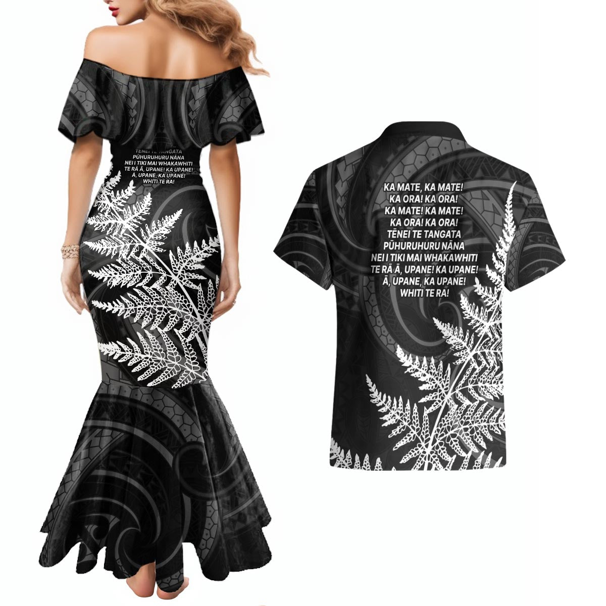 New Zealand Black Fern 7s Couples Matching Mermaid Dress and Hawaiian Shirt History World Cup Sevens LT9 - Polynesian Pride
