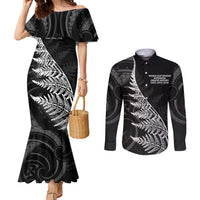 New Zealand Black Fern 7s Couples Matching Mermaid Dress and Long Sleeve Button Shirt History World Cup Sevens LT9 Black - Polynesian Pride