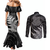 New Zealand Black Fern 7s Couples Matching Mermaid Dress and Long Sleeve Button Shirt History World Cup Sevens LT9 - Polynesian Pride