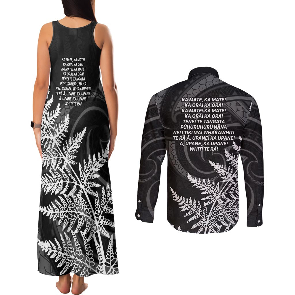 New Zealand Black Fern 7s Couples Matching Tank Maxi Dress and Long Sleeve Button Shirt History World Cup Sevens LT9 - Polynesian Pride