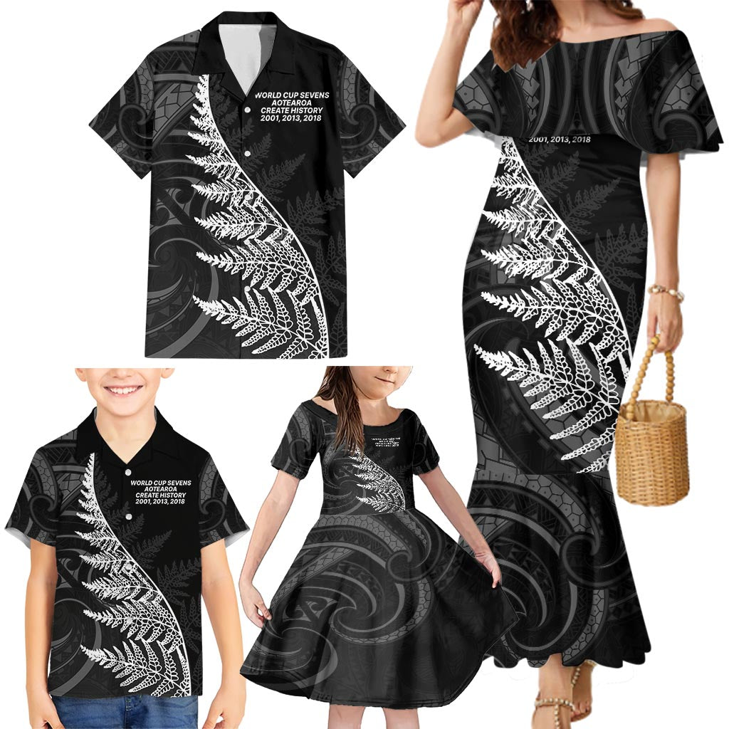 New Zealand Black Fern 7s Family Matching Mermaid Dress and Hawaiian Shirt History World Cup Sevens LT9 - Polynesian Pride