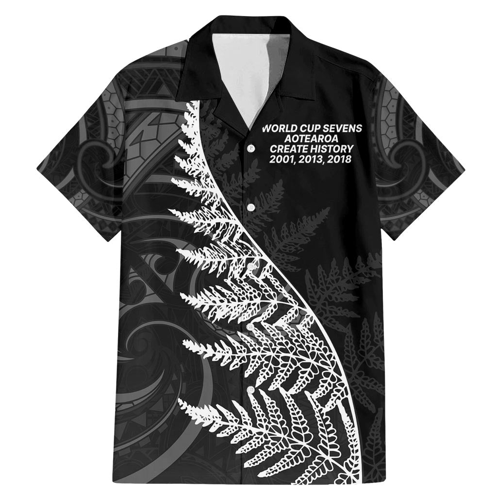 New Zealand Black Fern 7s Family Matching Mermaid Dress and Hawaiian Shirt History World Cup Sevens LT9 Dad's Shirt - Short Sleeve Black - Polynesian Pride