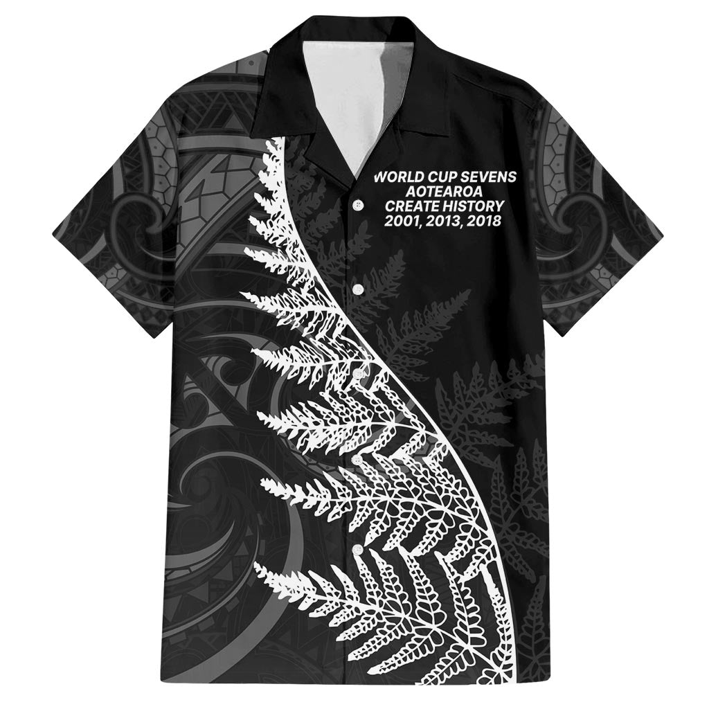 New Zealand Black Fern 7s Family Matching Off Shoulder Maxi Dress and Hawaiian Shirt History World Cup Sevens LT9 Dad's Shirt - Short Sleeve Black - Polynesian Pride