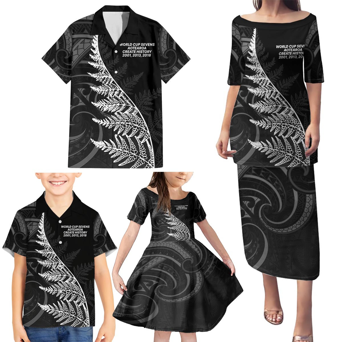 New Zealand Black Fern 7s Family Matching Puletasi and Hawaiian Shirt History World Cup Sevens LT9 - Polynesian Pride