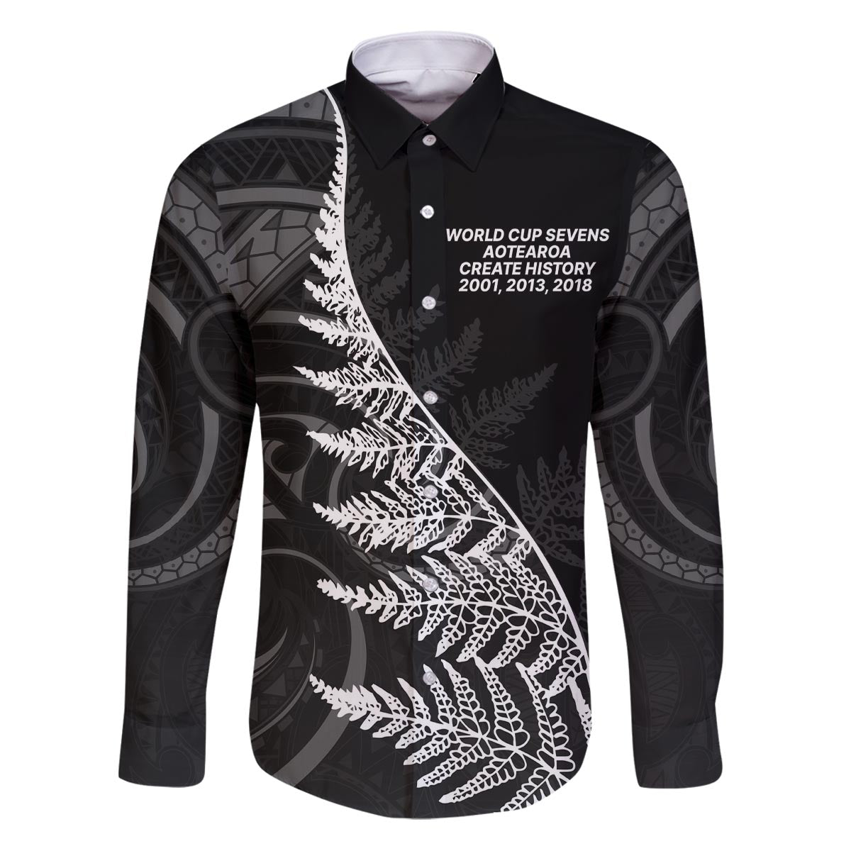 New Zealand Black Fern 7s Family Matching Puletasi and Hawaiian Shirt History World Cup Sevens LT9 Dad's Shirt - Long Sleeve Black - Polynesian Pride