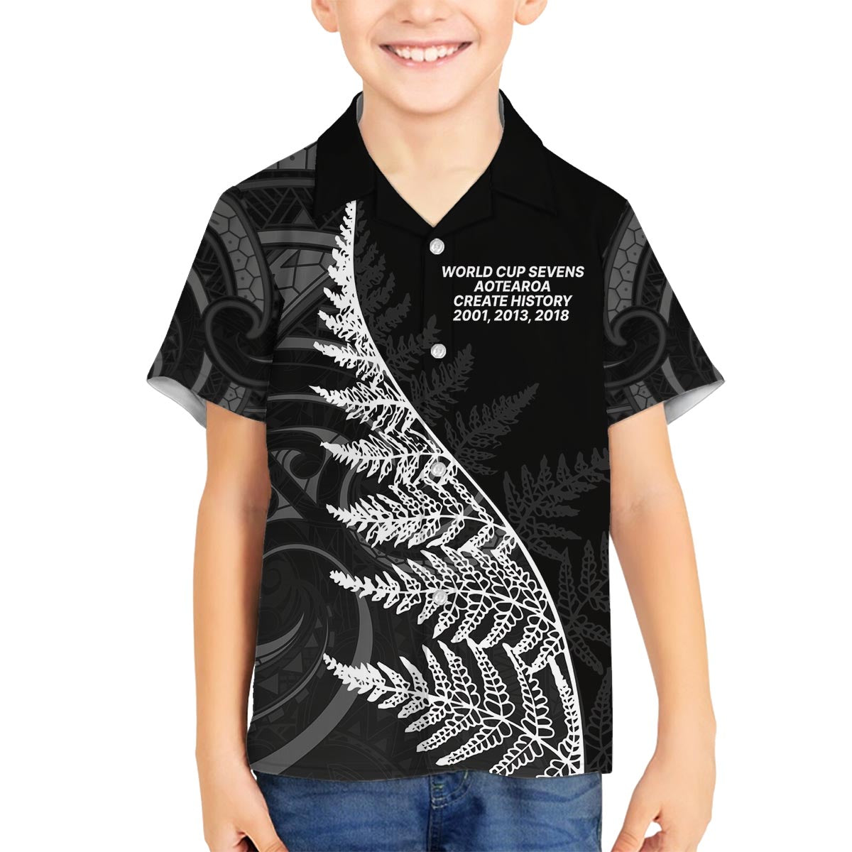 New Zealand Black Fern 7s Family Matching Puletasi and Hawaiian Shirt History World Cup Sevens LT9 Son's Shirt Black - Polynesian Pride