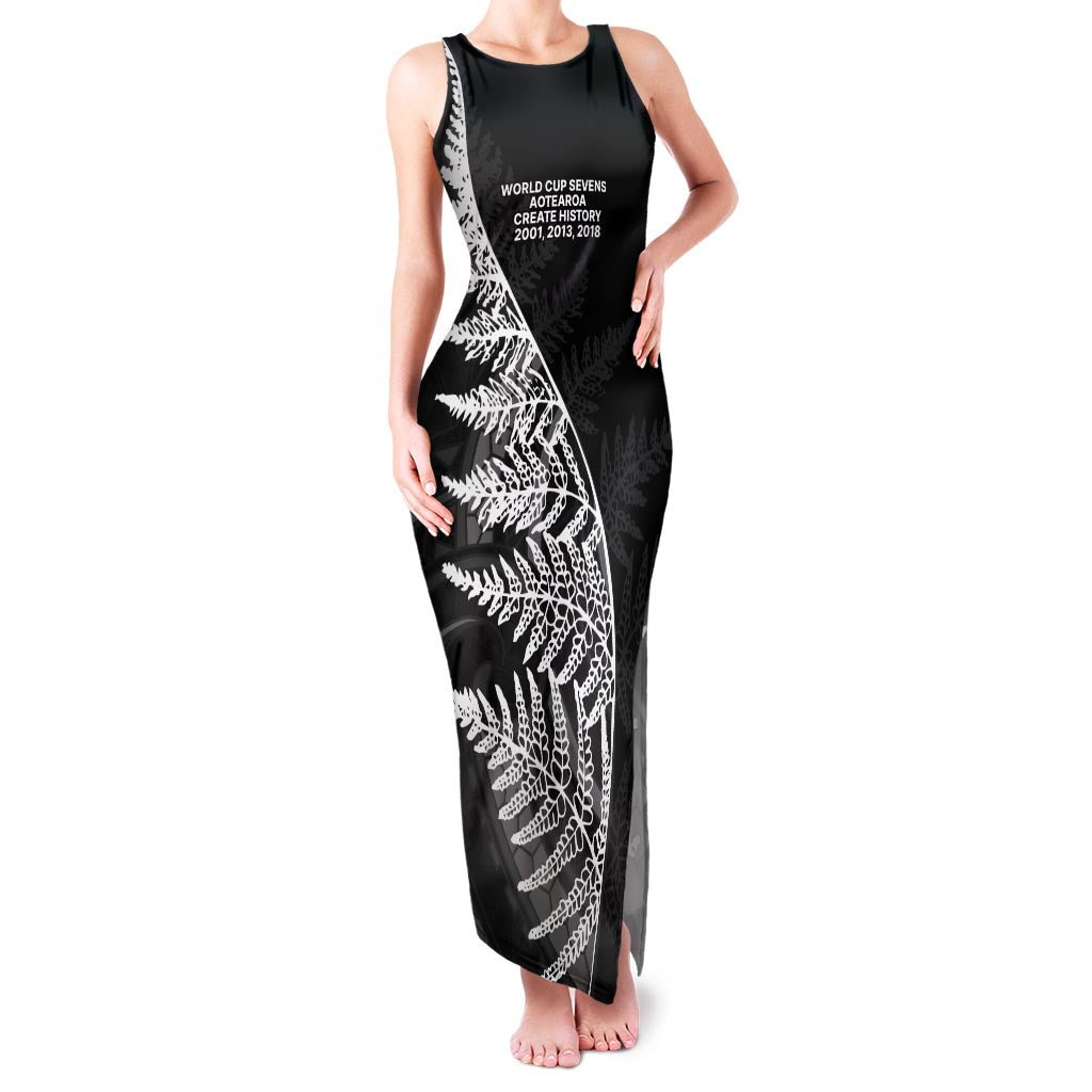 New Zealand Black Fern 7s Family Matching Tank Maxi Dress and Hawaiian Shirt History World Cup Sevens LT9 Mom's Dress Black - Polynesian Pride