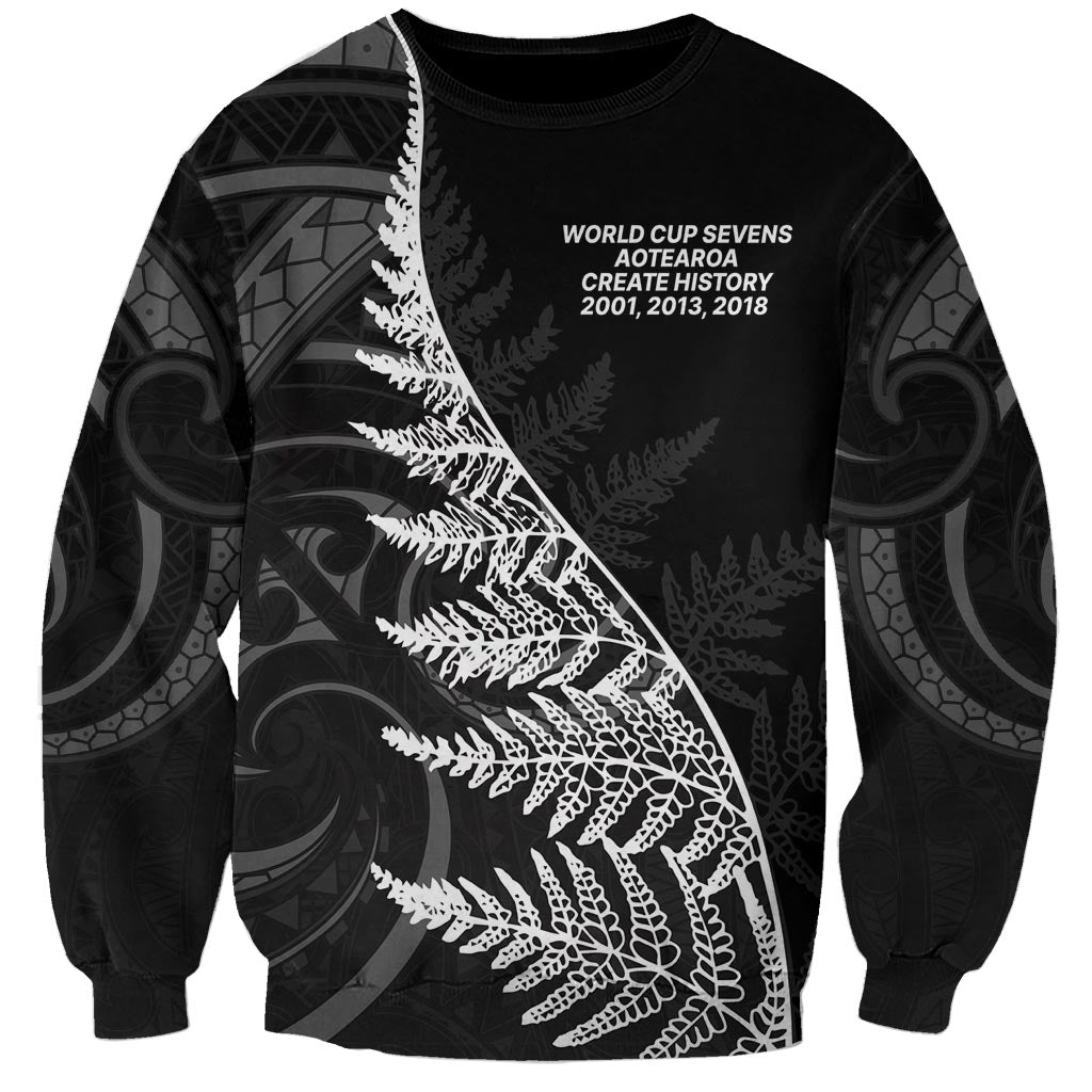 New Zealand Black Fern 7s Sweatshirt History World Cup Sevens LT9 Unisex Black - Polynesian Pride
