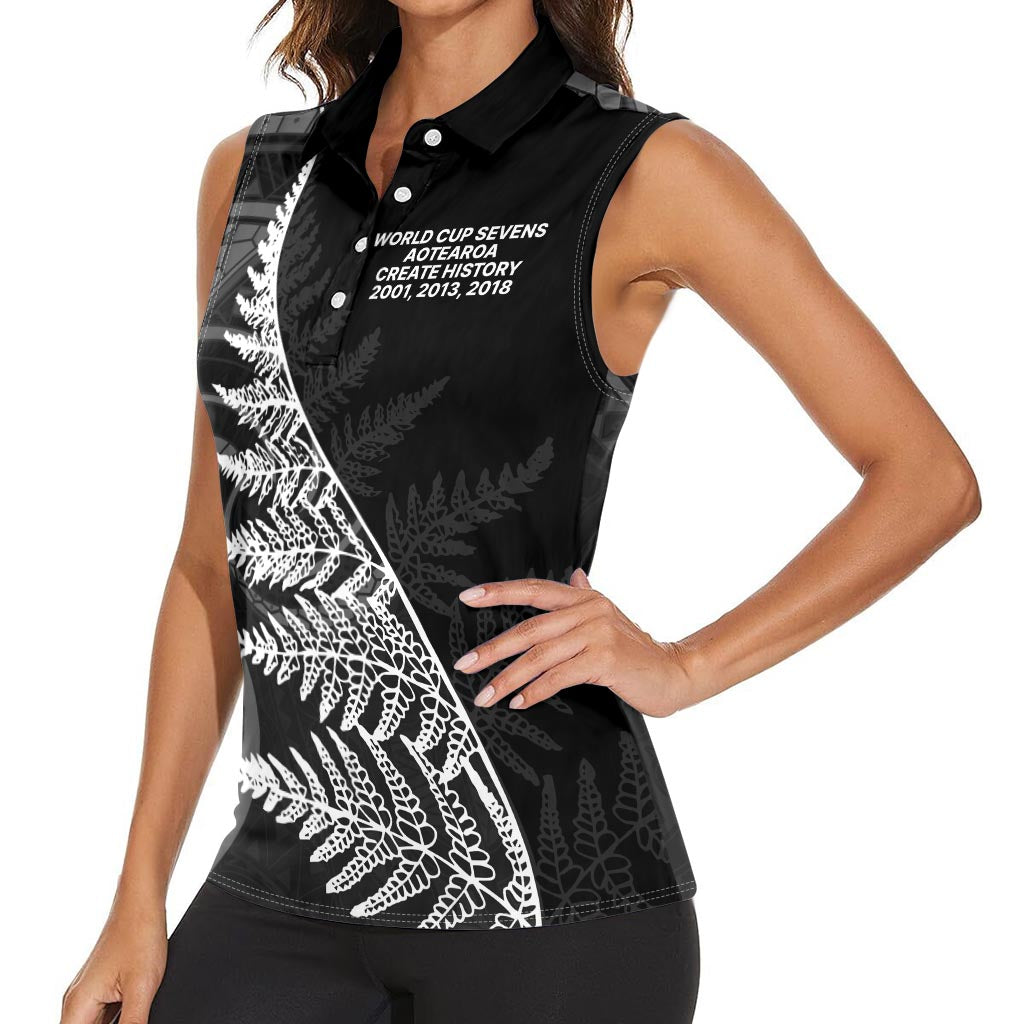 New Zealand Black Fern 7s Women Sleeveless Polo Shirt History World Cup Sevens LT9 - Polynesian Pride