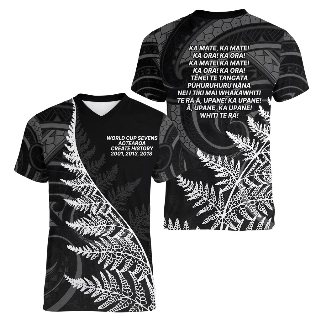 New Zealand Black Fern 7s Women V-Neck T-Shirt History World Cup Sevens LT9 - Polynesian Pride