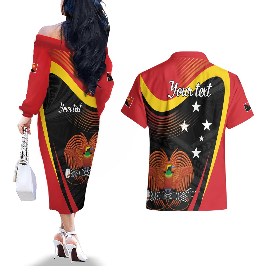 Personalised Papua Niugini Tok Pisin Wik Couples Matching Off The Shoulder Long Sleeve Dress and Hawaiian Shirt