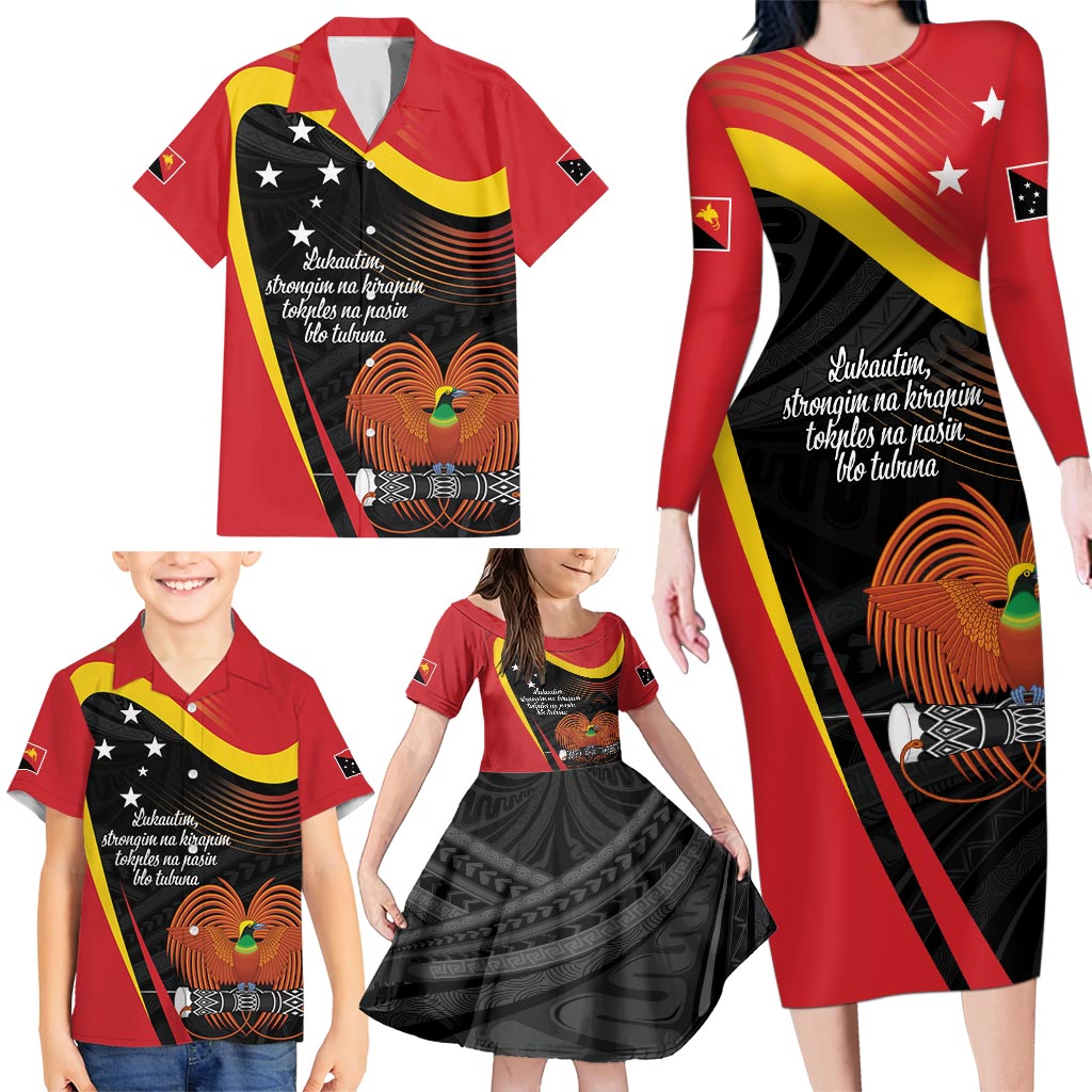 Personalised Papua Niugini Tok Pisin Wik Family Matching Long Sleeve Bodycon Dress and Hawaiian Shirt LT9 - Polynesian Pride
