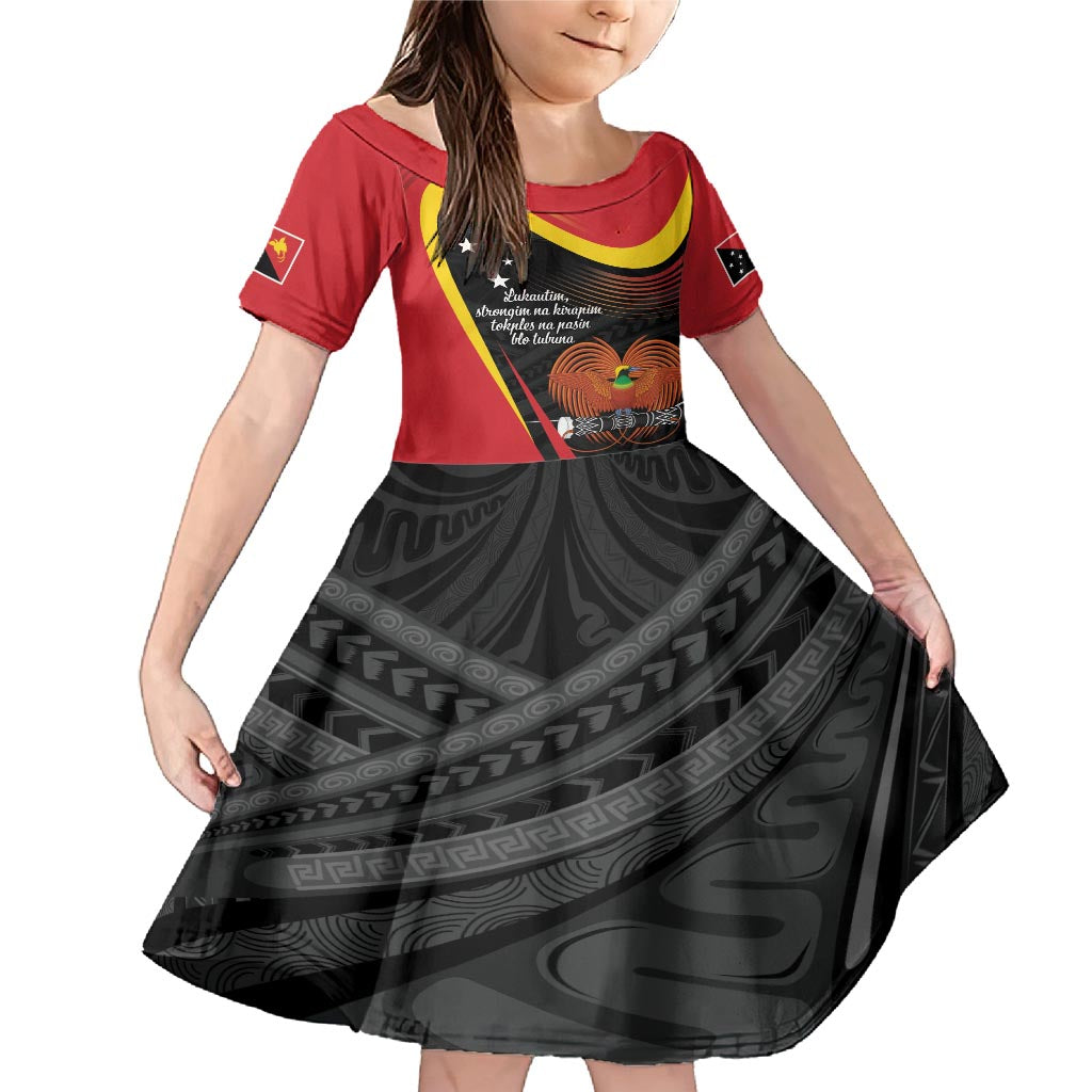 Personalised Papua Niugini Tok Pisin Wik Family Matching Mermaid Dress and Hawaiian Shirt LT9 Daughter's Dress Red - Polynesian Pride
