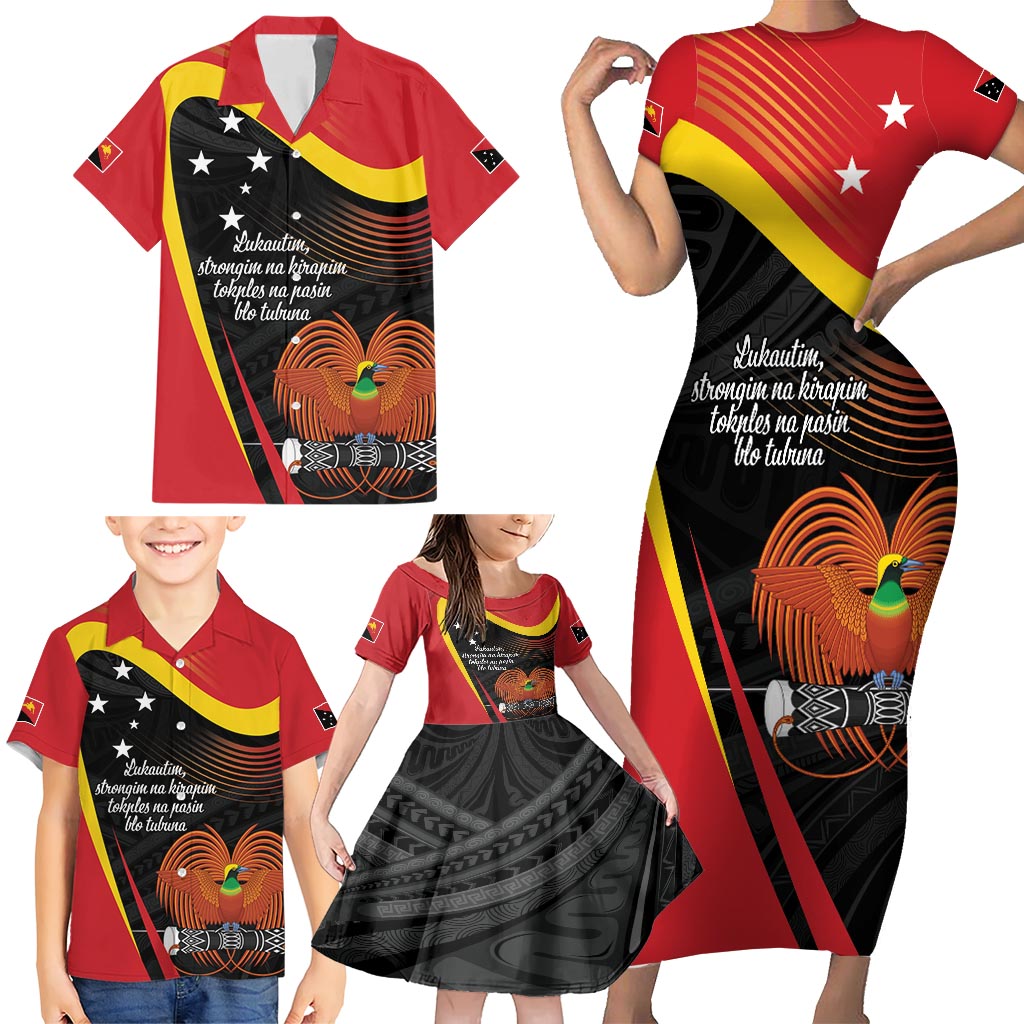 Personalised Papua Niugini Tok Pisin Wik Family Matching Short Sleeve Bodycon Dress and Hawaiian Shirt LT9 - Polynesian Pride