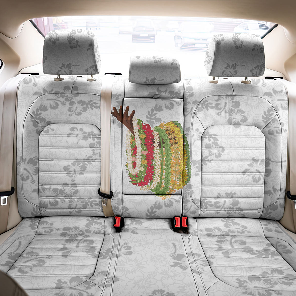 Hawaii Lei Kamehameha Back Car Seat Cover Ke'oke'o Seamless Pattern Hibiscus Flower LT9 - Polynesian Pride