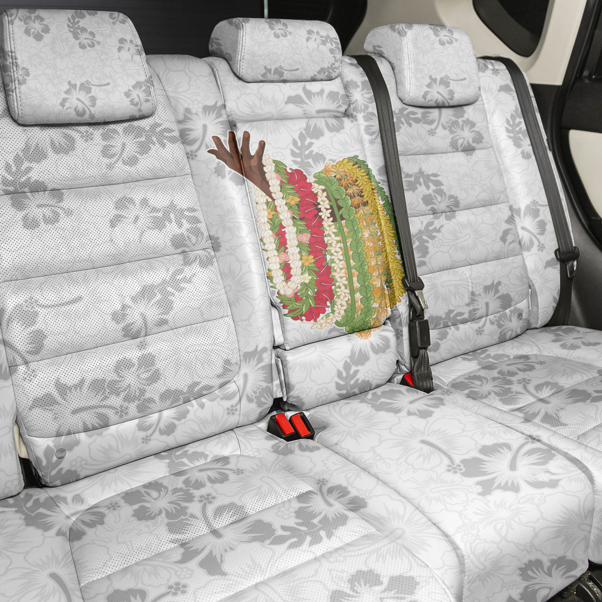 Hawaii Lei Kamehameha Back Car Seat Cover Ke'oke'o Seamless Pattern Hibiscus Flower LT9 - Polynesian Pride