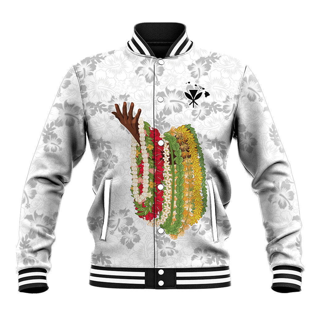 Hawaii Lei Kamehameha Baseball Jacket Ke'oke'o Seamless Pattern Hibiscus Flower