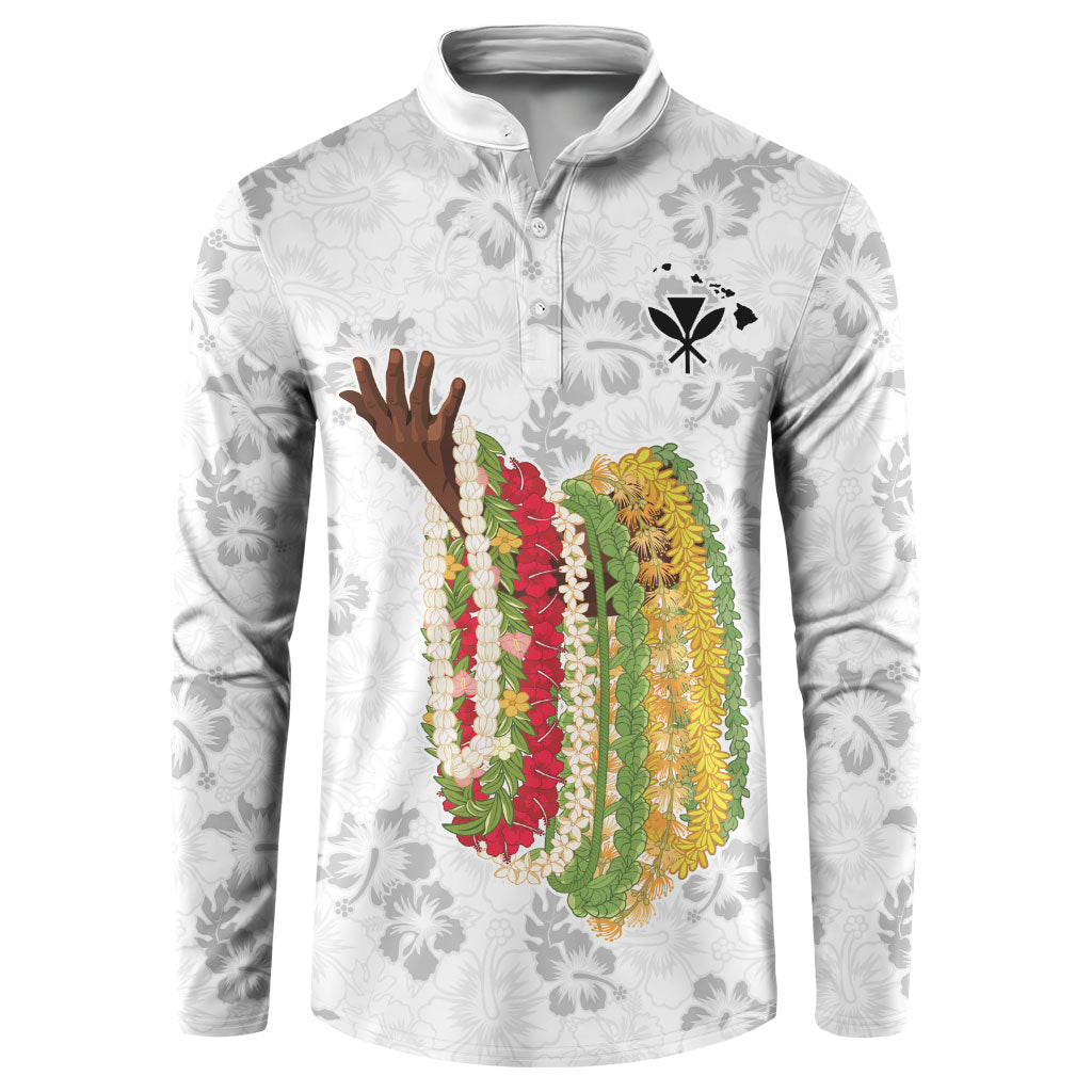 Hawaii Lei Kamehameha Button Sweatshirt Ke'oke'o Seamless Pattern Hibiscus Flower