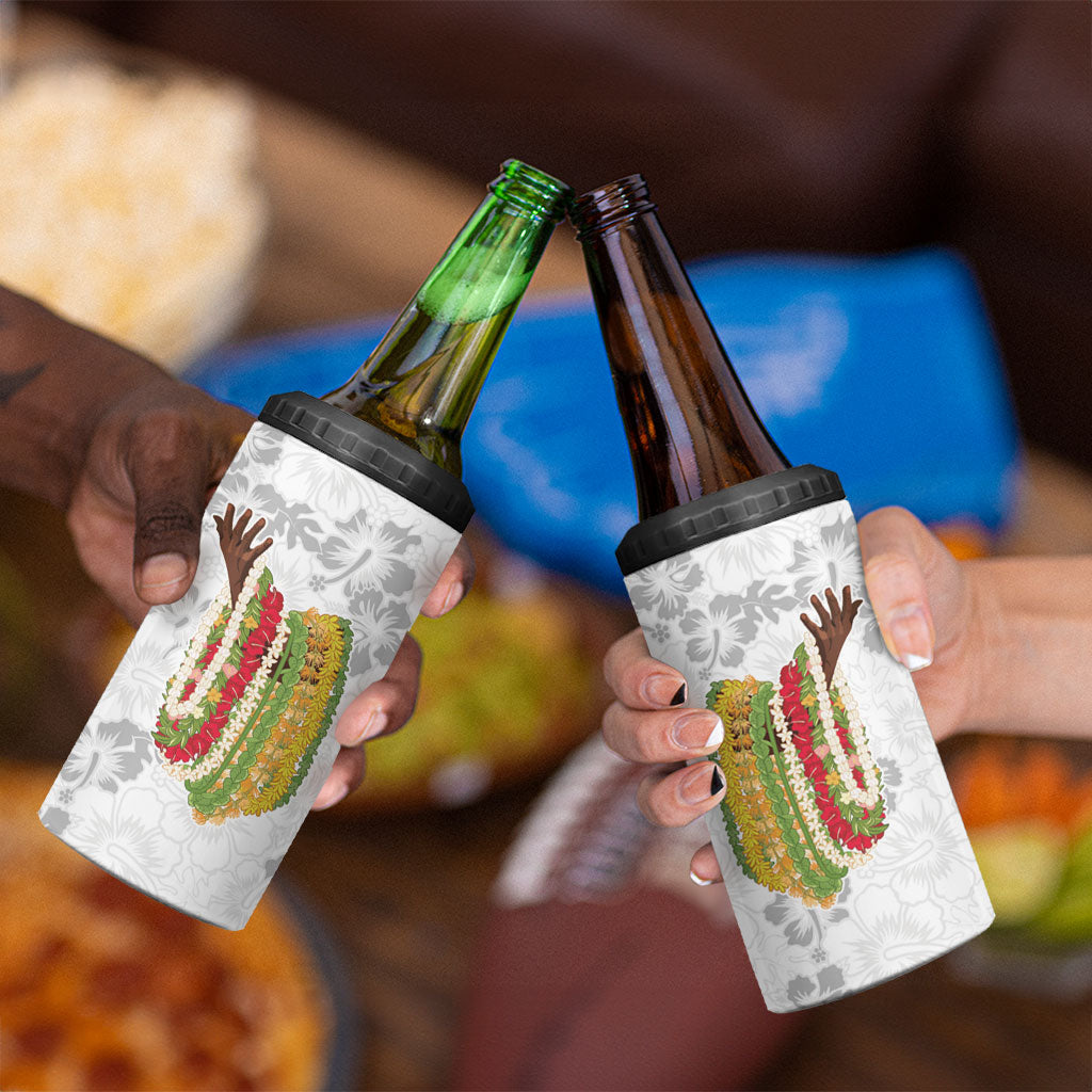 Hawaii Lei Kamehameha 4 in 1 Can Cooler Tumbler Ke'oke'o Seamless Pattern Hibiscus Flower